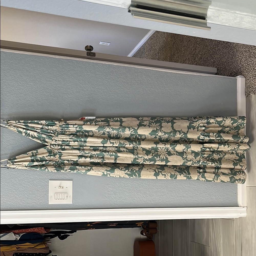 Floral Maxi Dress in Green and Cream